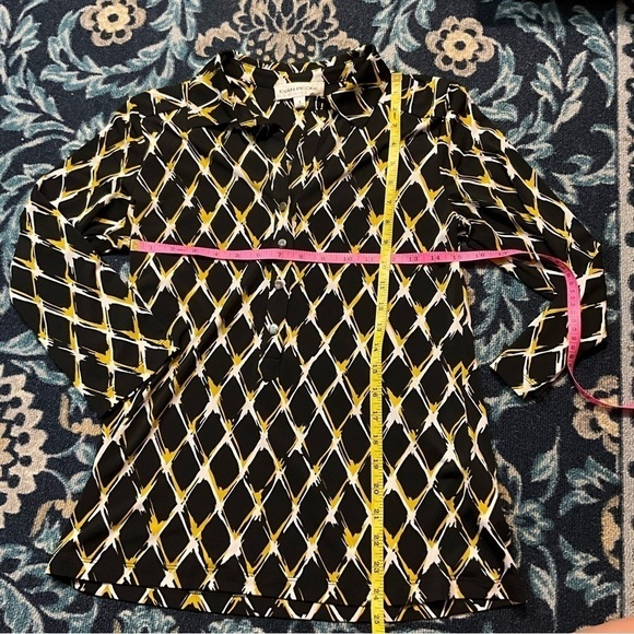 Evan picone black yellow white blouse size small - Picture 3 of 7
